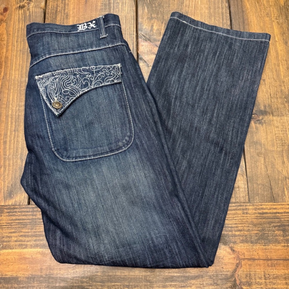 Brooklyn Xpress Mens Relaxed S
wide Leg Jeans baggy faded Embroidered 36x34